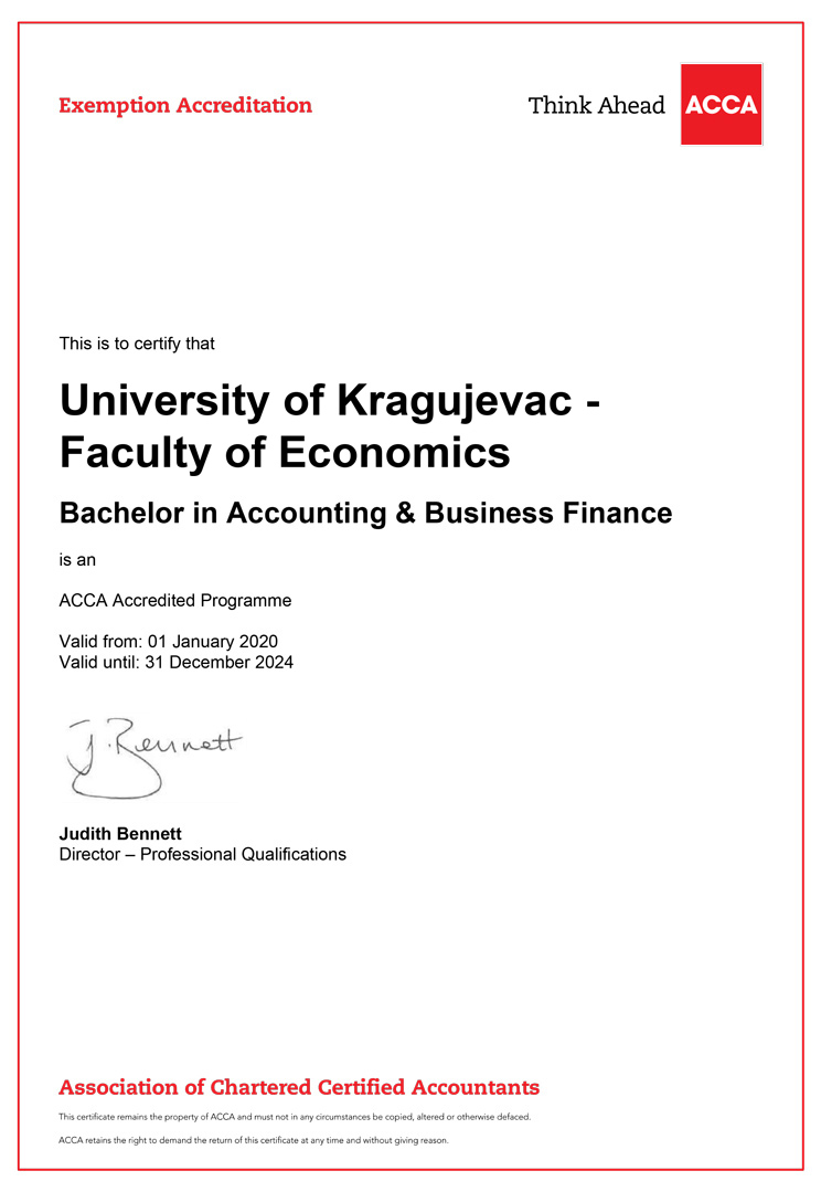 EkFak Bachelor in Accounting Business Finance Exemptions Certificate